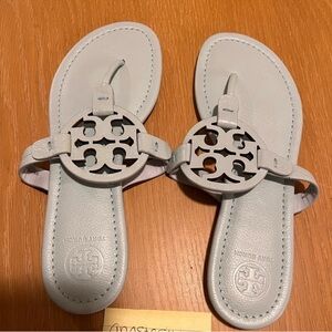 Tory Burch Sport Mini Tumbled Leather Miller Sandal Seltzer Blue 7.5 BNWOB